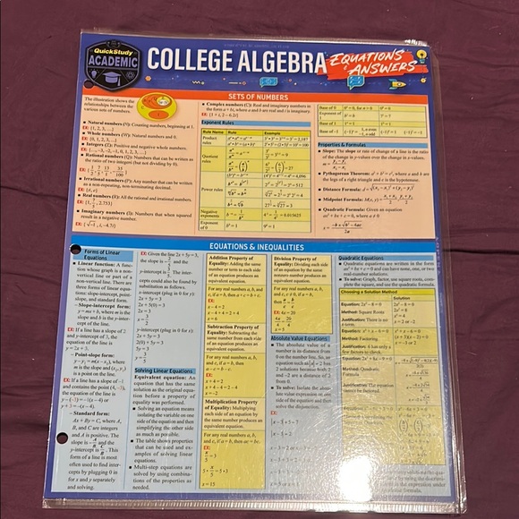 QuickStudy College Algebra Reference Guide - Picture 1 of 1